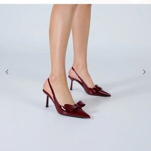 Burgundy Slingback Heels with Pointed Toe and Decorative Bow
